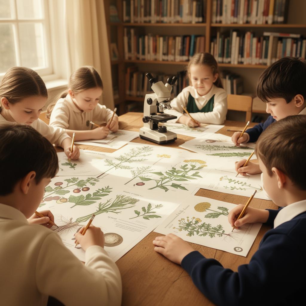 Élèves élémentaires Montessori travaillant sur un projet botanique